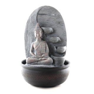 Buddha Brunnen mit LED Beleuchtung grau