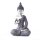 Buddha Figur aus Polystone silber/grau