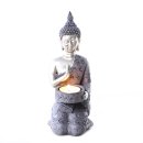 Buddha Figur mit Teelichthalter silber/grau