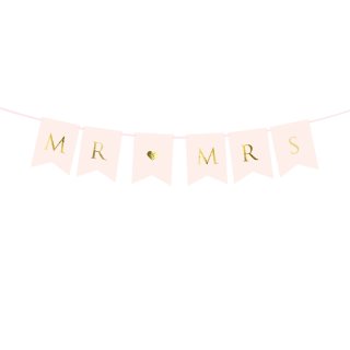 Wimpel-Banner zur Hochzeit "Mr & Mrs" rosa-gold