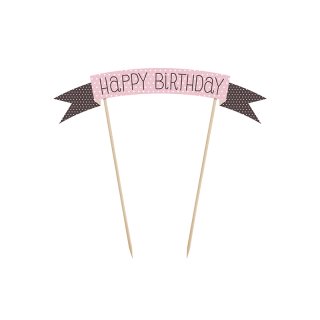 Cake Topper zum Geburtstag "Happy Birthday" rosa schwarz