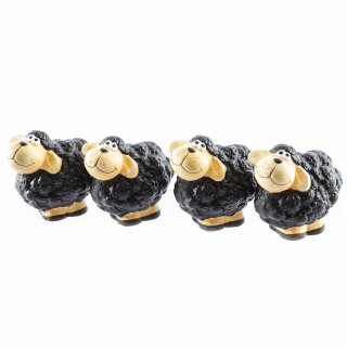 Süße Keramik-Schafe im 4er Set mini schwarz