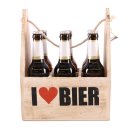 Flaschen-Träger aus Holz "I love Bier" mit Flaschen-Öffner