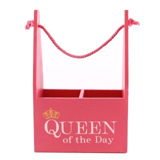 Kleine Holz Tasche in pink &quot;Queen of the day&quot; Flaschen-Tr&auml;ger mit Abtrennung