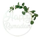 Holz Schild Happy Ramadan Blumen-Ring rund wei&szlig;