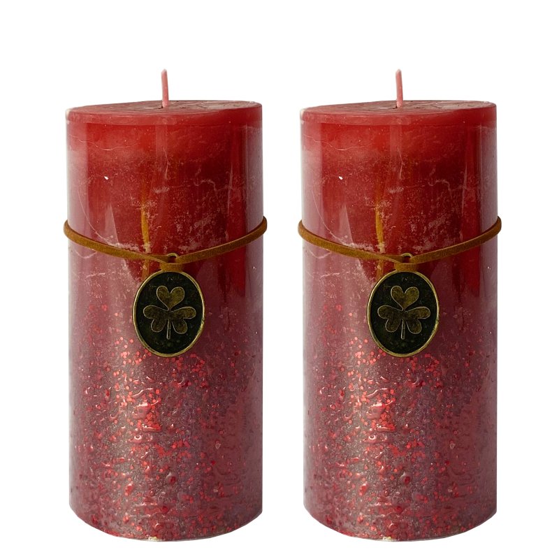 Stumpenkerzen rot mit rotem Glitzer im 2er Set