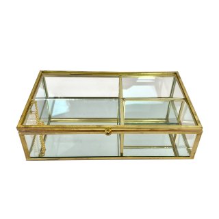 3er Set Schmuckkasten Vitrine Glas Metall Gold Messing Glasdose Glaskasten Box 