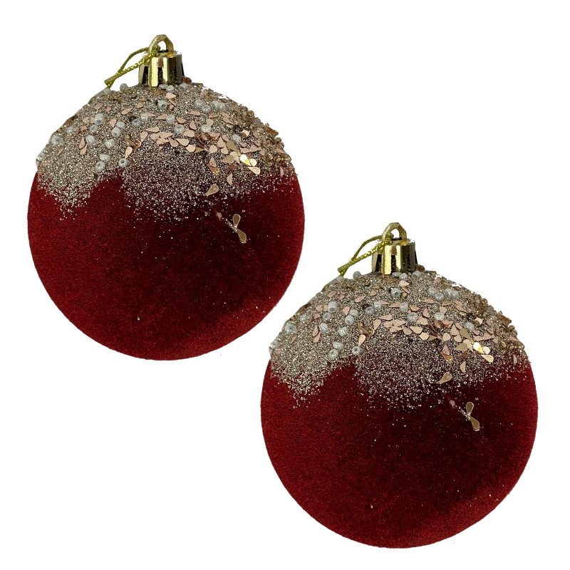 Samt Christbaumkugeln silber weinrot 2er Set