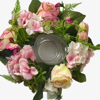 Blumenkranz mit Teelicht-Glas ca. 25 cm