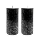 Stumpenkerzen schwarz mit silbernen Glitzer im 2er Set
