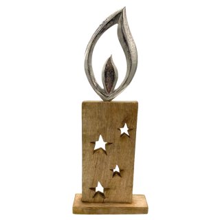 Holzaufsteller Kerze mit silberner Flamme ca. 51 cm