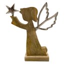 Holzaufsteller Engel mit silbernen Stern und silbernen Fl&uuml;geln  in 2 verschiedenen Gr&ouml;&szlig;en