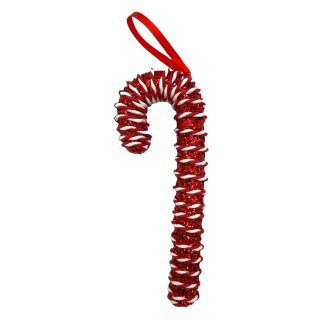 Deko Zuckerstange Rot / Weß glitzer ca. 21 cm