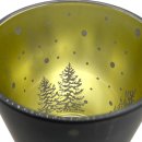 Teelicht-Glas Tannenbaum schwarz gold ca. 9 cm