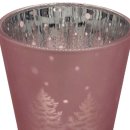 Teelicht-Glas Tannenbaum rosa silber ca. 14,5 cm