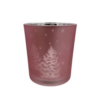 Teelicht-Glas Tannenbaum rosa silber ca. 9 cm