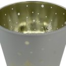 Teelicht-Glas Tannenbaum weiss gold ca. 9 cm