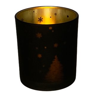 Teelicht-Glas Winterlandschaft schwarz gold ca. 9 cm