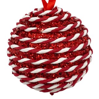 Christbaumkugel rot / weiss glitzer ca. 10 cm Weihnachten