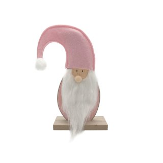Weihnachtsmann aus Holz mit rosa Mütze ca. 23 cm