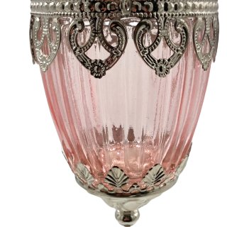 Orientalisches Windlicht aus Glas & Metall rosa silber
