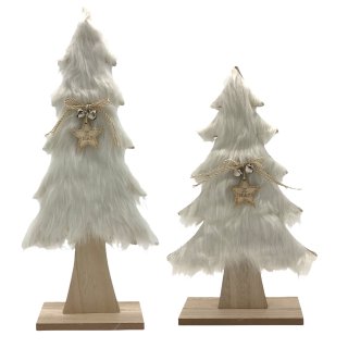 LED Holz Tannenbäume mit Fell in zwei verschiedenen Größen