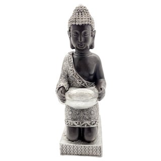 Buddha mit Tablett braun/silber ca. 37 cm