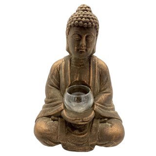 Buddha sitzend mit Teelichtglas braun/gold ca. 31 cm