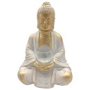 Buddha sitzend mit Teelichtglas weiss/gold ca. 31 cm