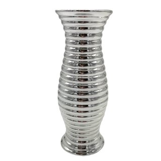 Keramik Vase Chromlook geringelt ca. 23 cm