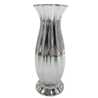 Keramik Vase Chromlook l&auml;ngs gerillt ca. 23 cm