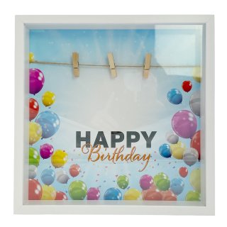 3D Bilderrahmen Geldgeschenk " Happy Birthday " weiss ca. 28 cm