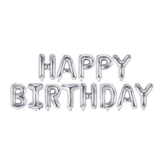 Folien Ballon Schriftzug " Happy Birthday " silber ca. 340 cm