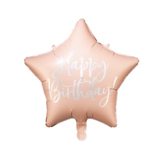 Folien-Ballon Stern &quot; Happy Birthday &quot; puder  &Oslash; ca. 40 cm