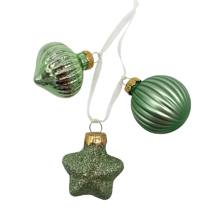 Glas Christbaumschmuck 3er Set mint ca. 4 cm