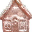 Glas Christbaumschmuck Häuschen mit Perlen  rosa/gold weiß  ca. 9 cm