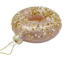 Glas Christbaumschmuck Donut rosa/wei&szlig;/gold glitzer ca. 10 cm