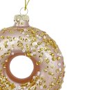 Glas Christbaumschmuck Donut rosa/weiß/gold glitzer ca. 10 cm
