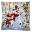 Weihnachtliche Kissenhülle 40 x 40 cm weiß "Schneemann mit Vögelchen"