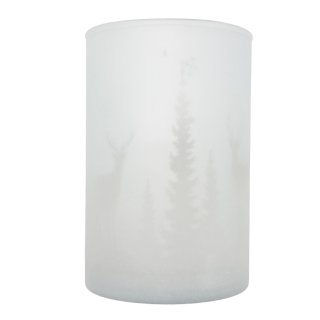 Weihnachtliches Windlicht "Winterlandschaft" weiß/silber ca. 12 cm
