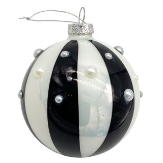 Glas Christbaumkugel mit Perlen schwarz/weiß Ø ca. 8 cm