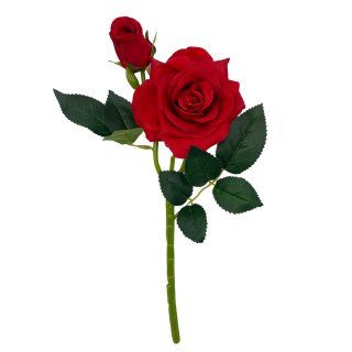 Deko Rose mit 2 Bl&uuml;ten rot ca. 35 cm