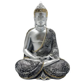 Buddha Deko-Figur silber/glitzer ca. 20 cm