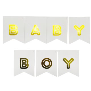 Girlande/Banner &quot;Baby Boy&quot; wei&szlig;/gold ca. 160 cm