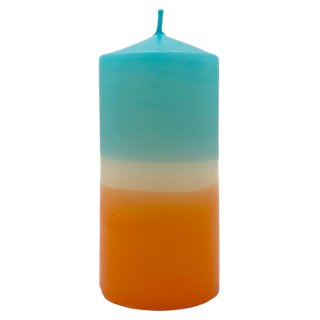 Echtwachs- Stumpenkerze blau/orange ca. 11 cm