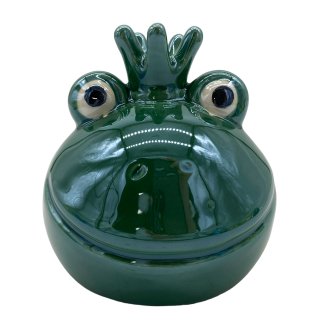 Keramik Frosch mit Krone dunkelgrün glasiert