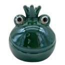 Keramik Frosch mit Krone dunkelgr&uuml;n glasiert