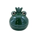 Keramik Frosch mit Krone klein dunkelgr&uuml;n glasiert