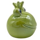 Keramik Frosch mit Krone hellgr&uuml;n glasiert