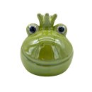 Keramik Frosch mit Krone klein hellgr&uuml;n glasiert